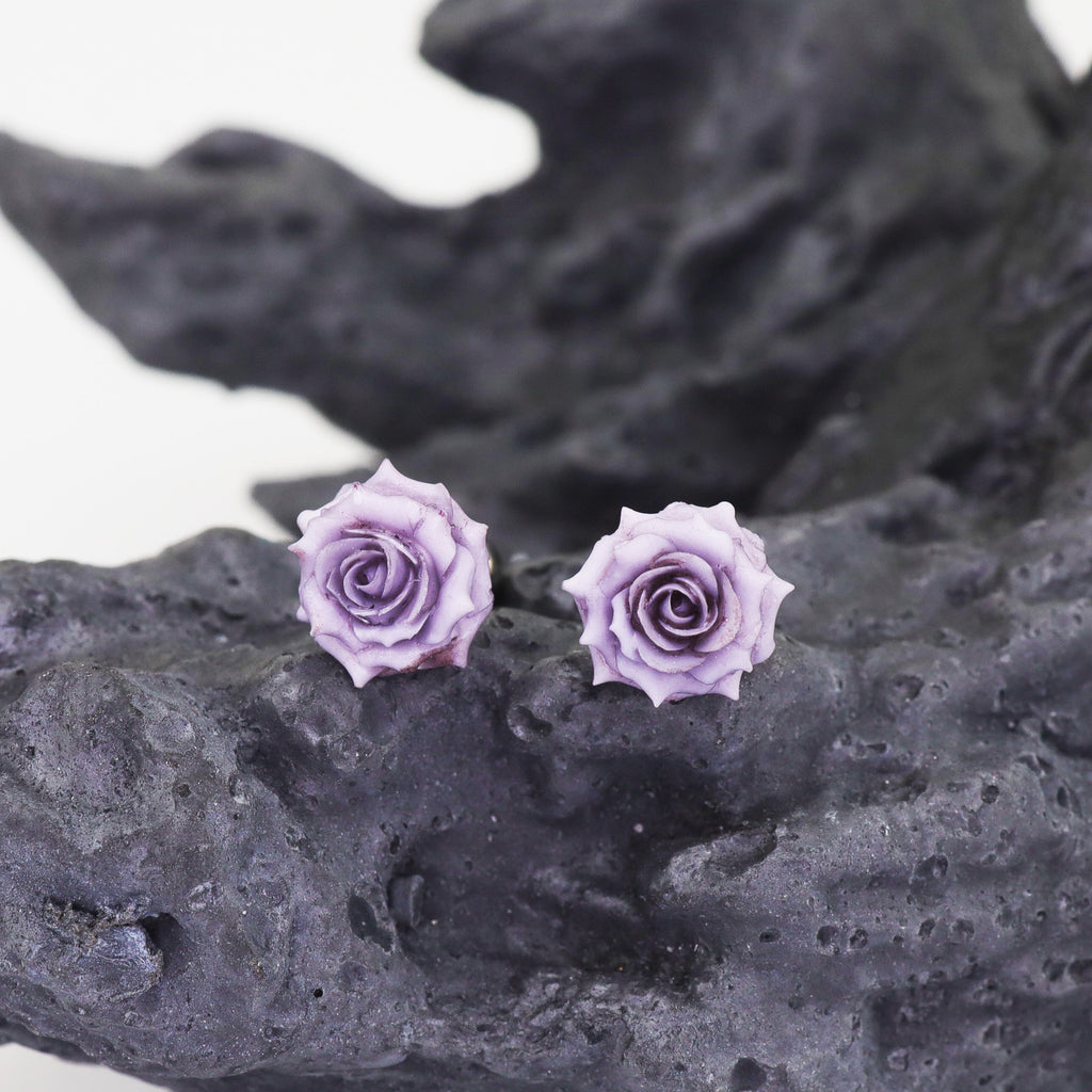 3D Purple Resin Rose Stainless Steel Ear Studs