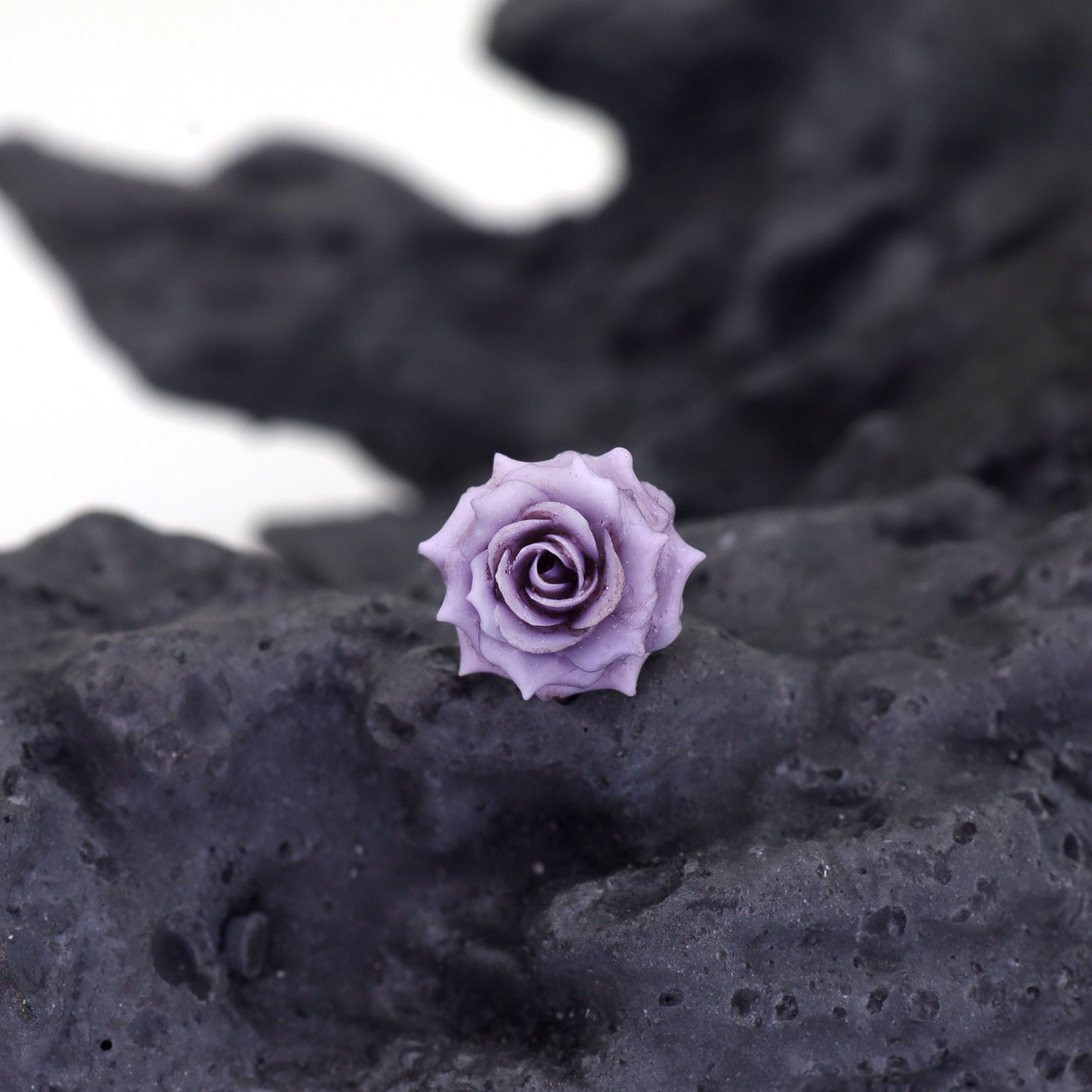 3D Purple Resin Rose Titanium Studs