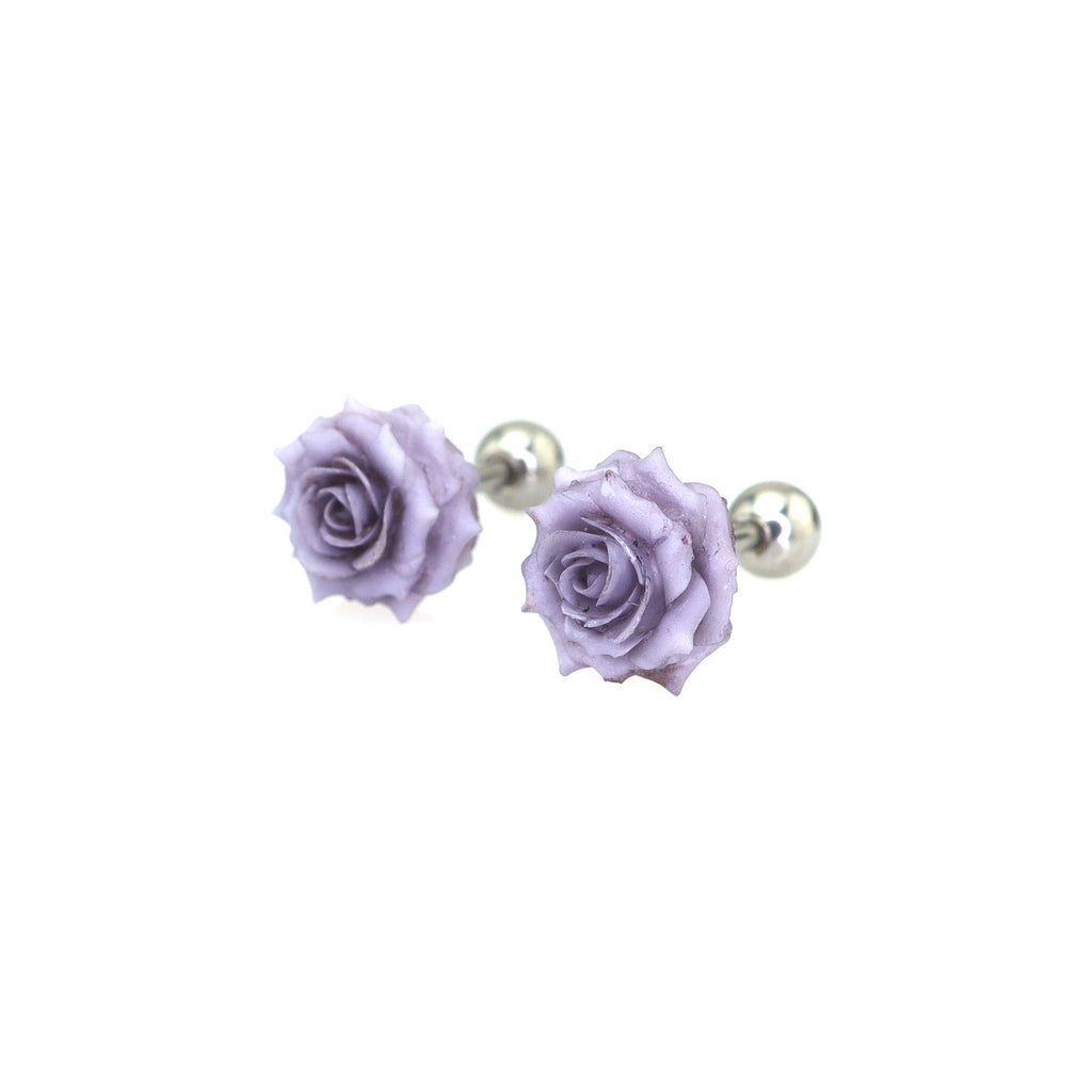 3D Purple Resin Rose Stainless Steel Ear Studs