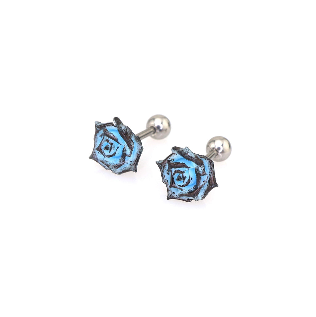 3D Blue Resin Rose stainless steel Ear Studs