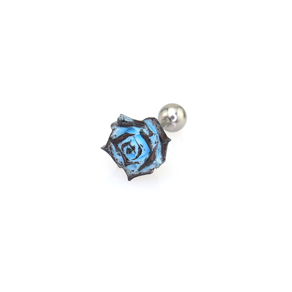 3D Blue Resin Rose stainless steel Ear Studs