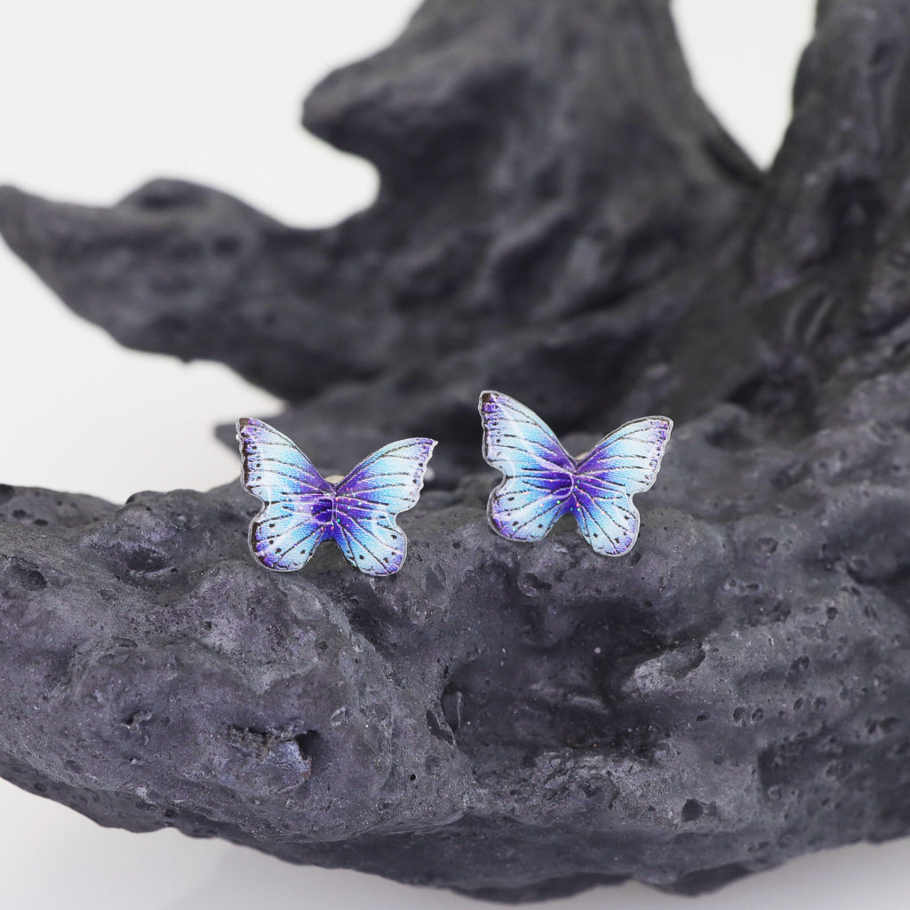 Blue Gradient Resin Butterfly Stainless Steel Ear Studs