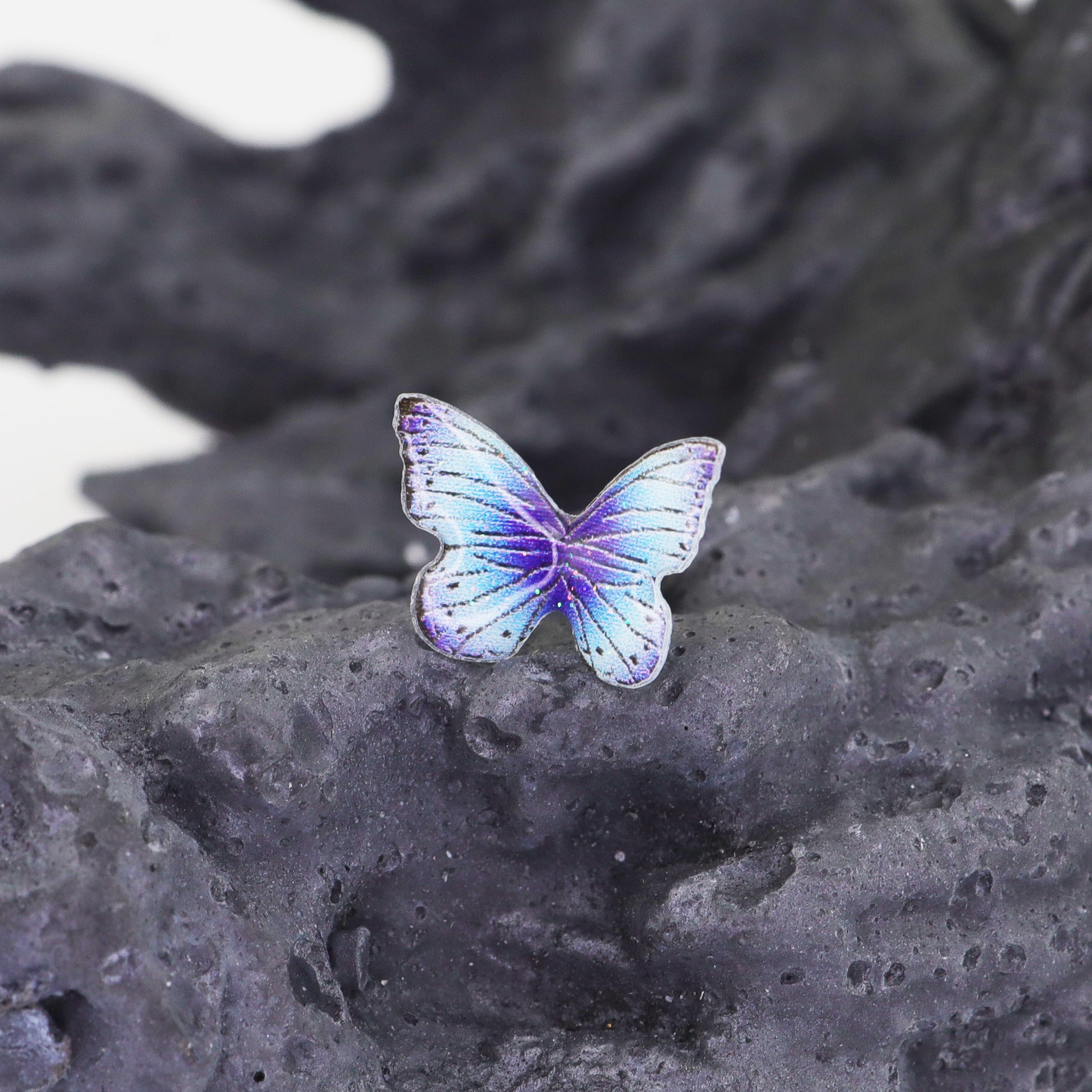 Blue Gradient Resin Butterfly Stainless Steel Ear Studs