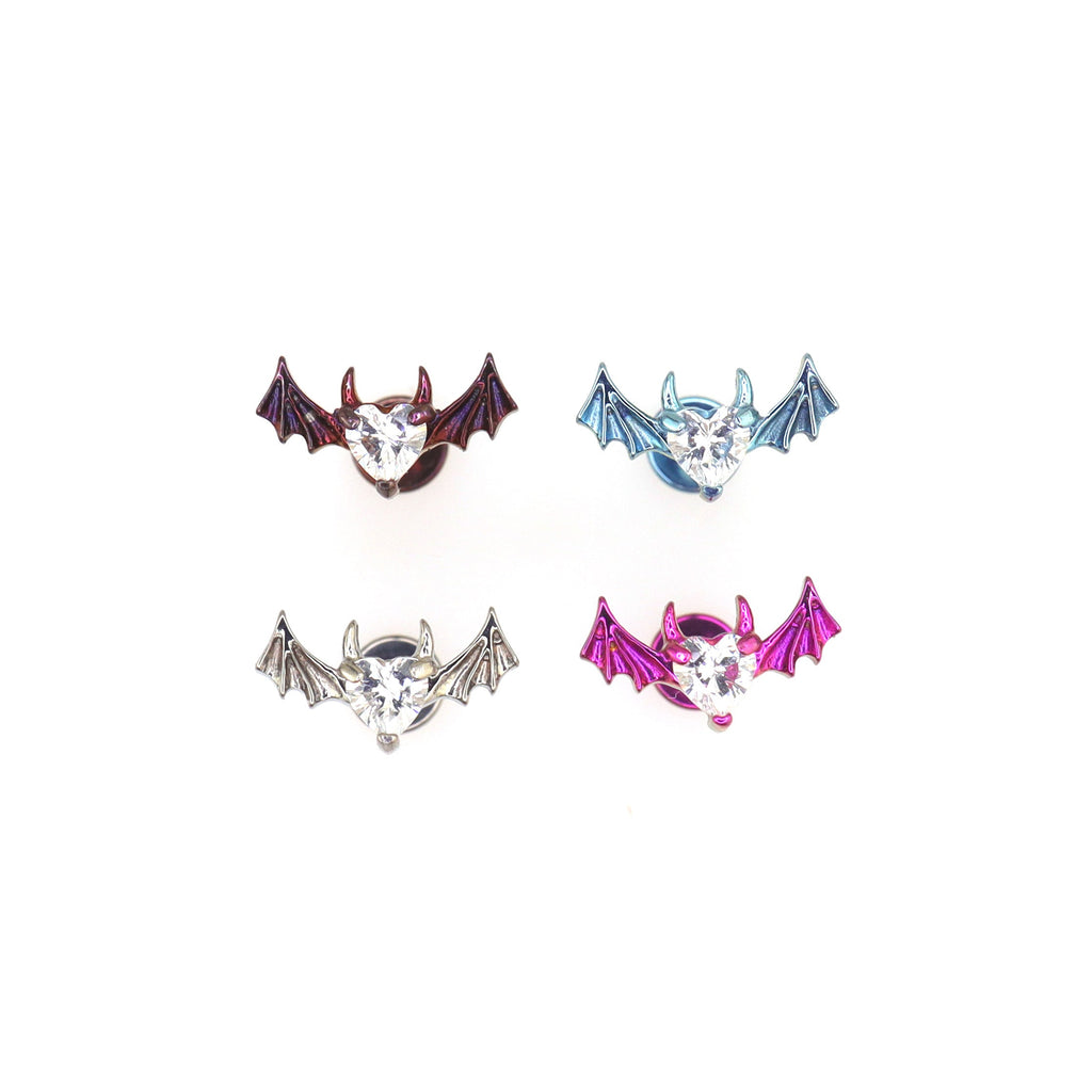 CZ Demonic Heart Wing Internally Threaded Titanium Studs