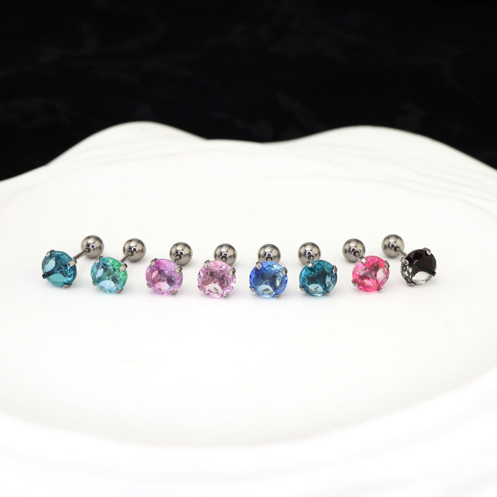 Round Gradient Tourmaline CZ Titanium Ear Studs