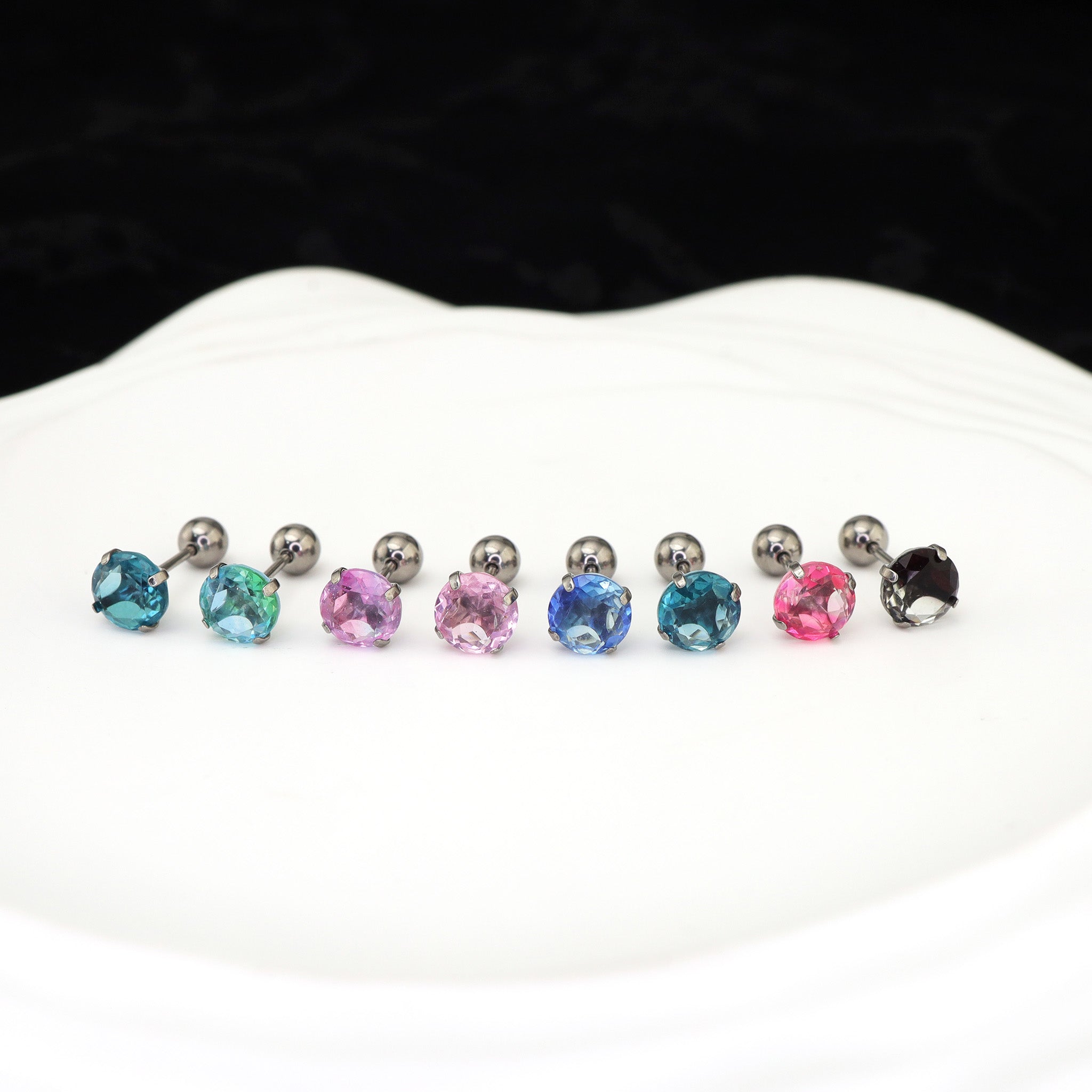 Round Gradient Tourmaline CZ Titanium Ear Studs