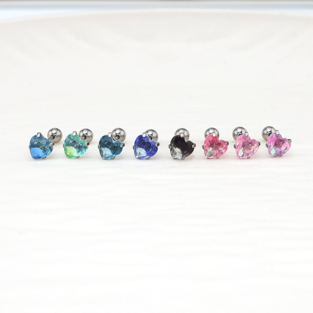 Heart Gradient Tourmaline CZ Titanium Ear Studs