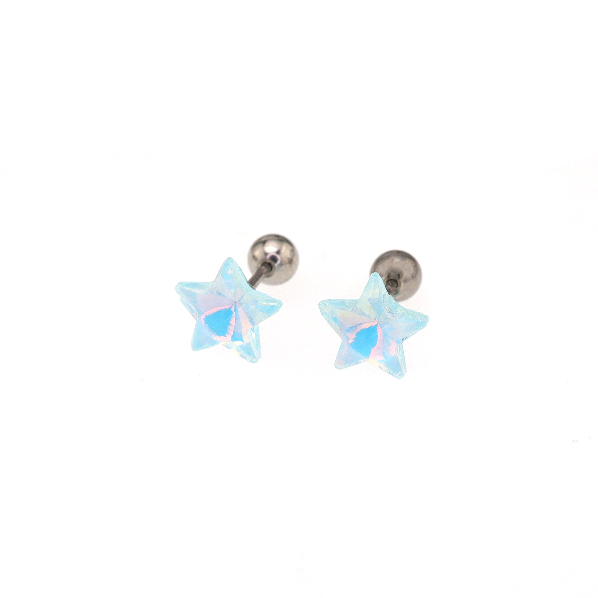 Colorful Opal Pentagram Stainless Steel Ear Studs