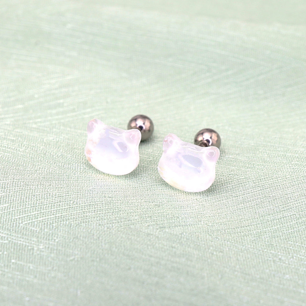 White Jelly Cat stainless steel Ear Studs