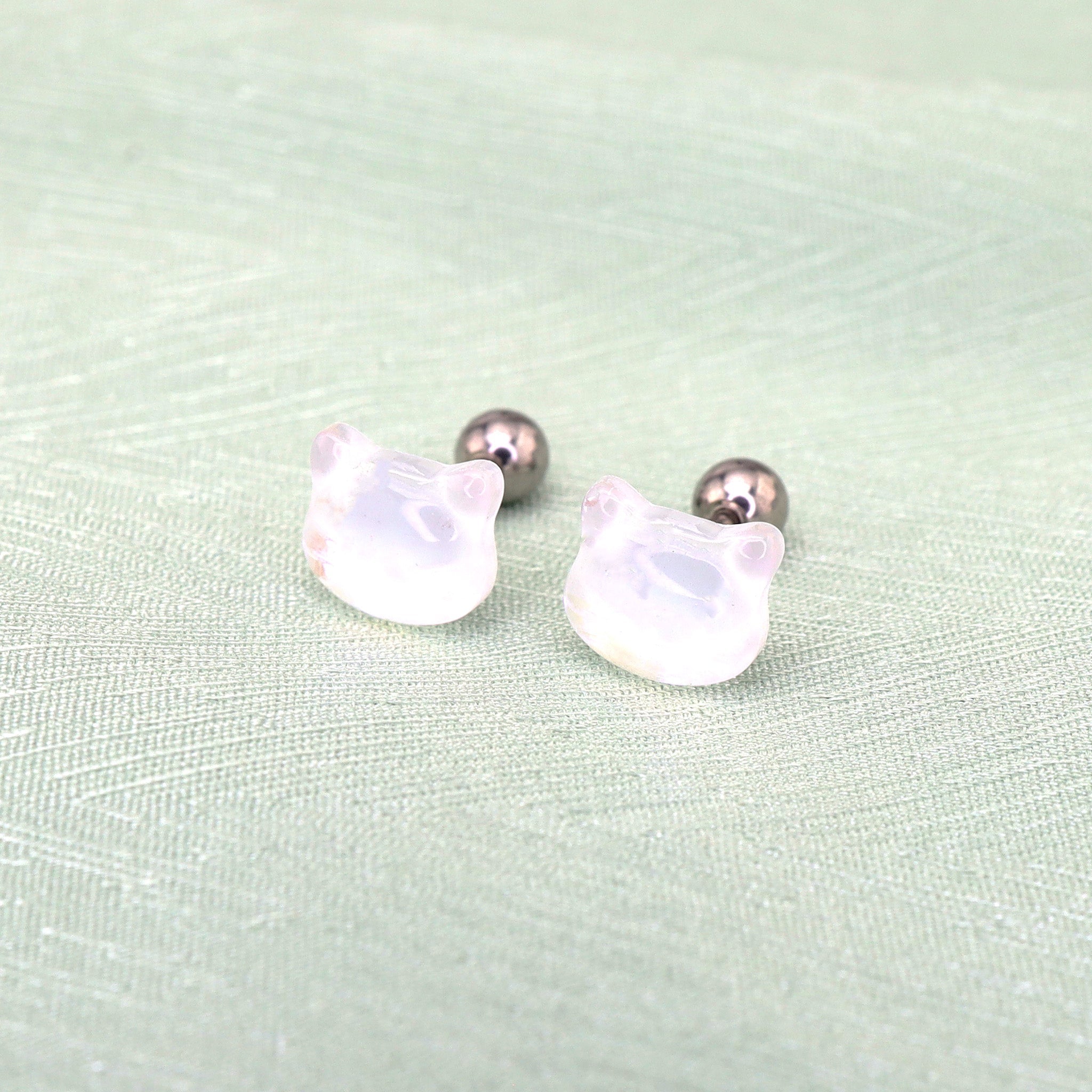 White Jelly Cat stainless steel Ear Studs