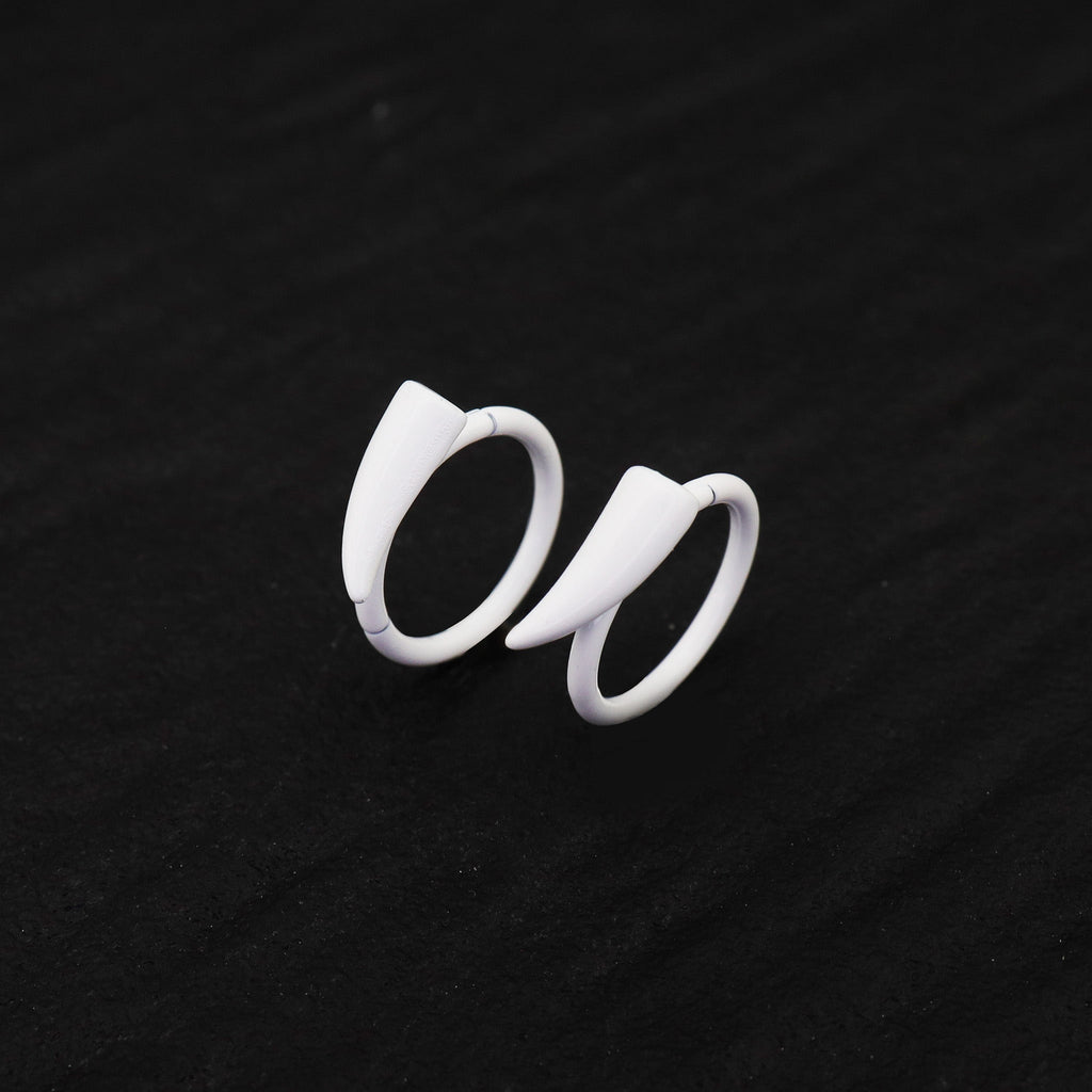 PAIR OF White Enamel Fangs stainless steel Lip Clip