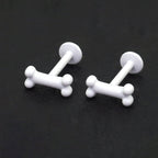 PAIR OF White Mini Bone Internally Threaded stainless steel Studs