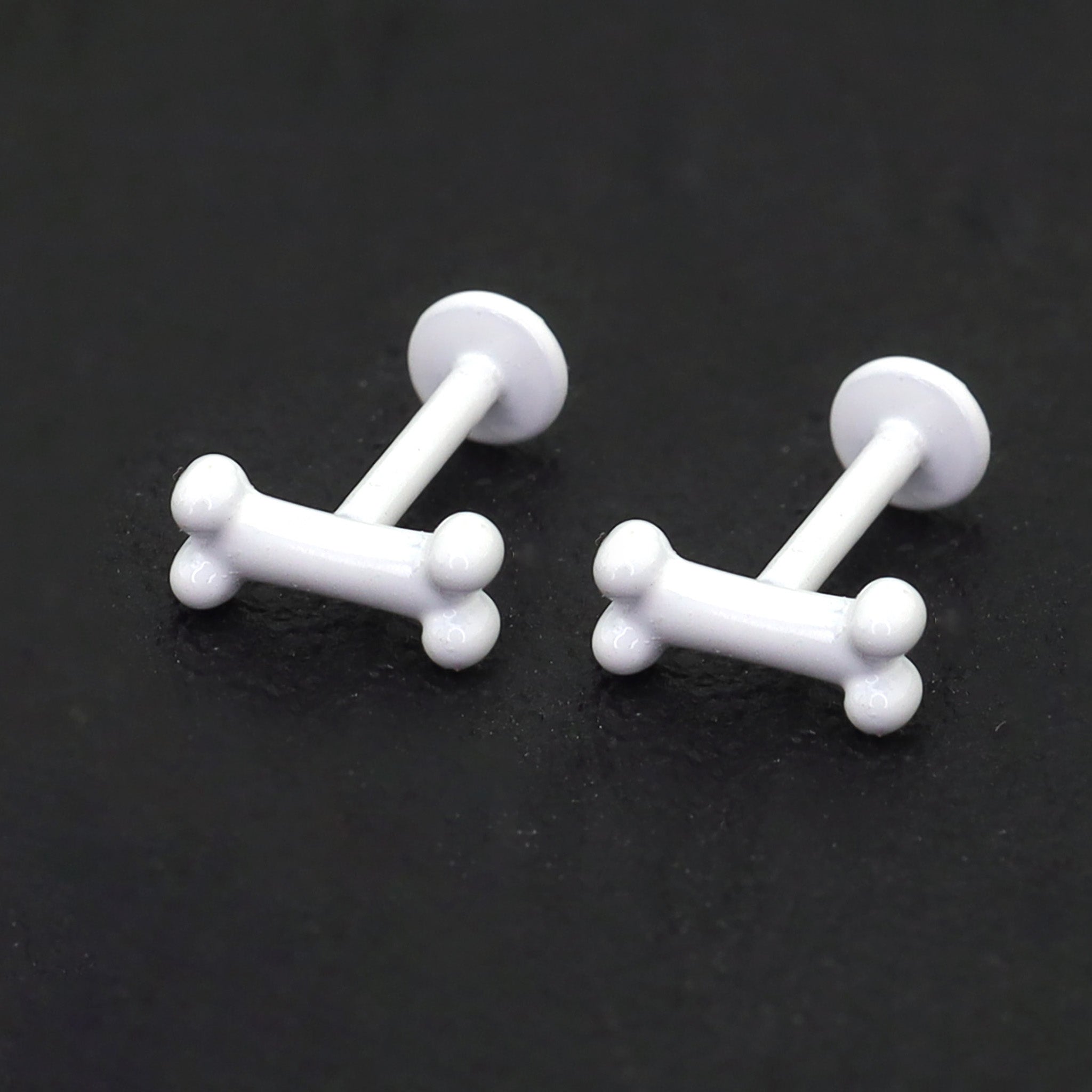 PAIR OF White Mini Bone Internally Threaded stainless steel Studs