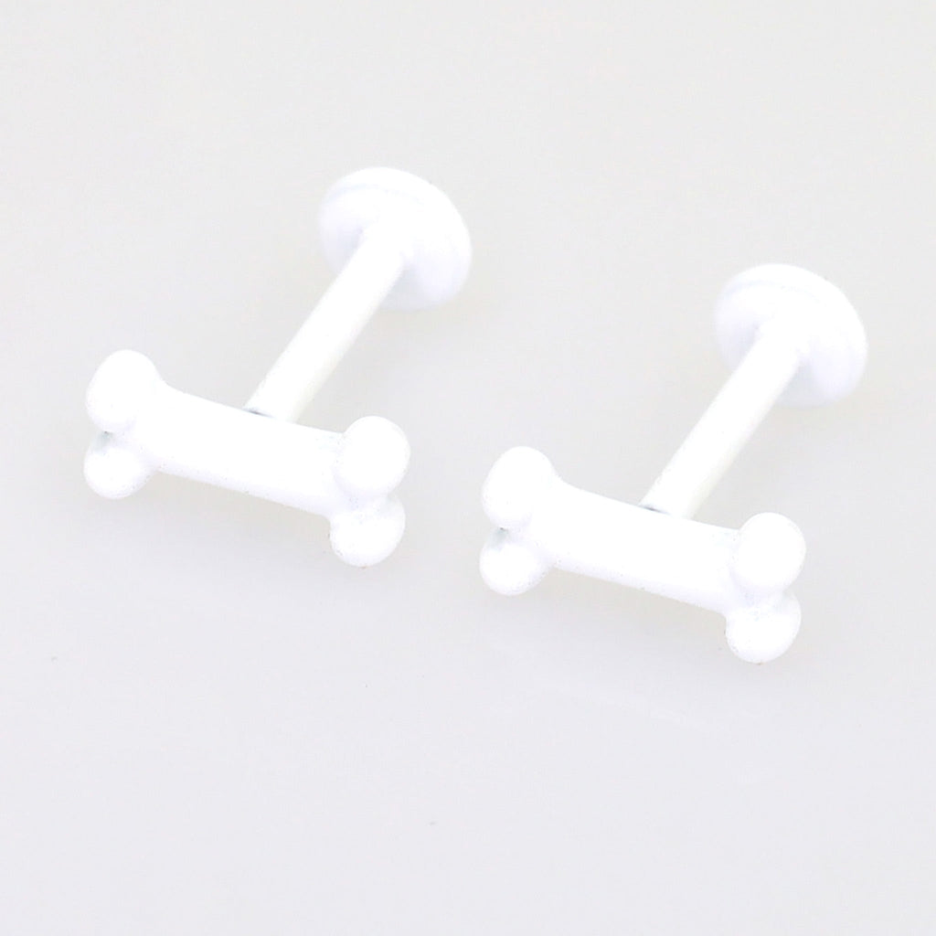 PAIR OF White Mini Bone Internally Threaded stainless steel Studs