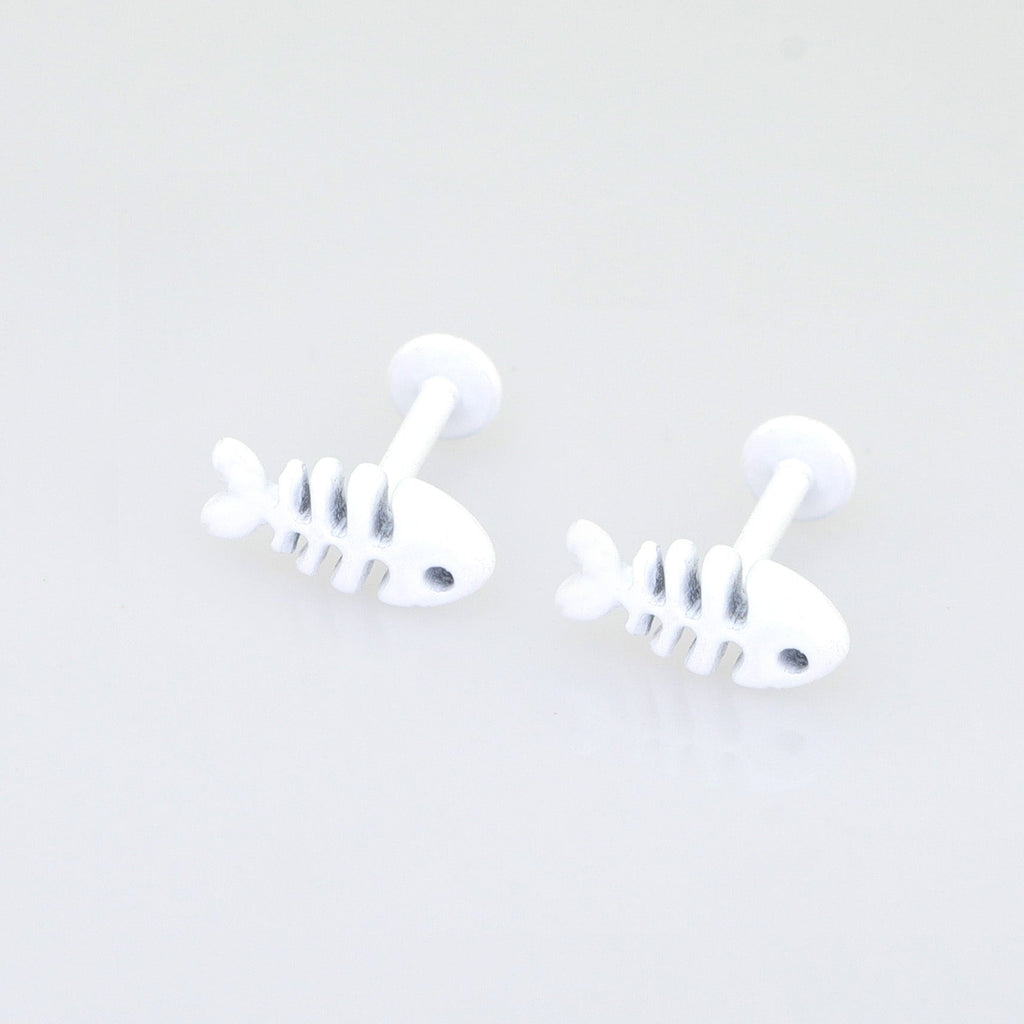 PAIR OF White Fishbone Internally Threaded stainless steel Studs