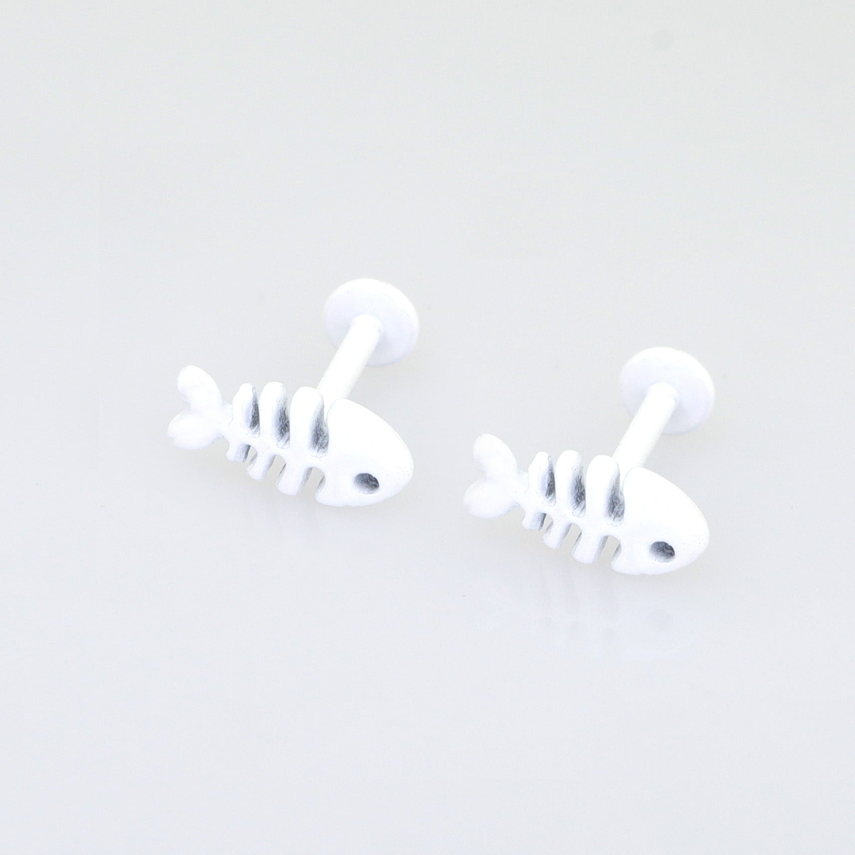 PAIR OF White Fishbone Internally Threaded stainless steel Studs