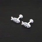 PAIR OF White Fishbone Internally Threaded stainless steel Studs