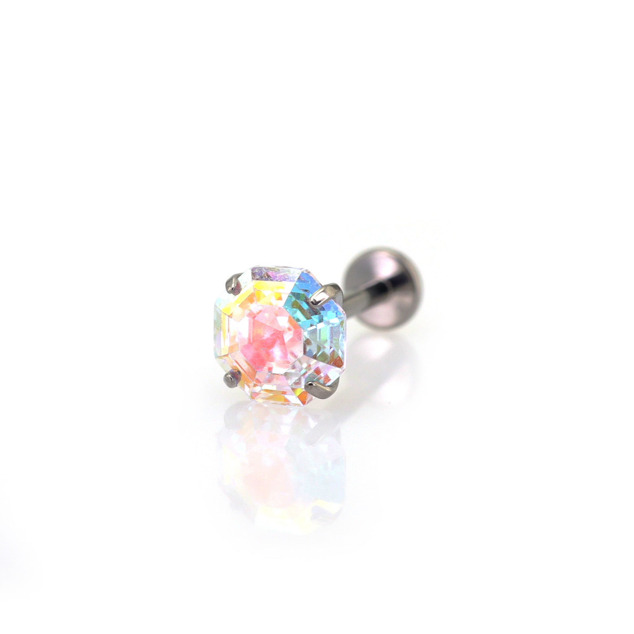 High-Shine Aurora Borealis Octagon CZ Internally Threaded Titanium Studs