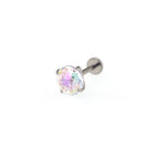 High-Shine Aurora Borealis Firework-Cut CZ Internally Threaded Titanium Studs