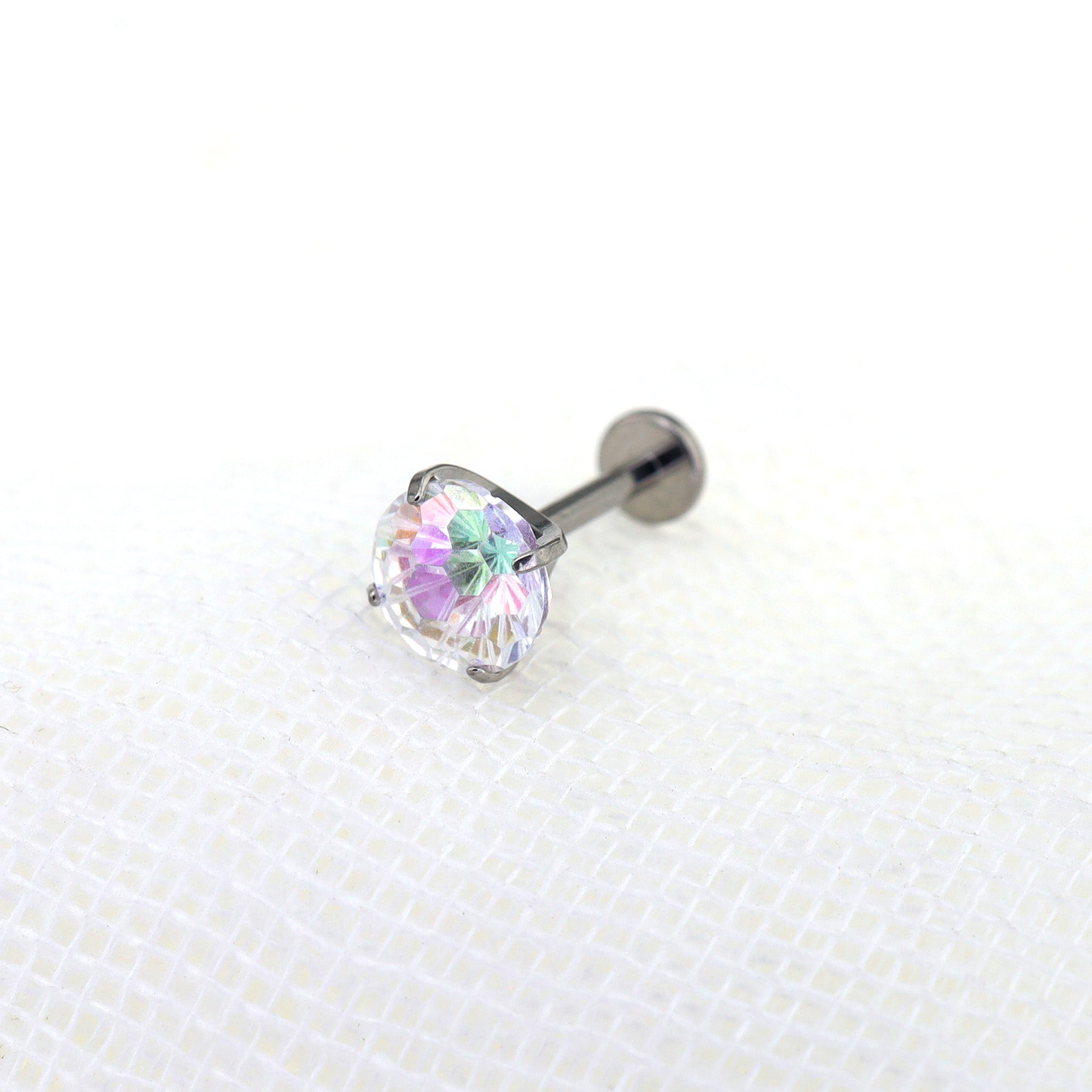 High-Shine Aurora Borealis Firework-Cut CZ Internally Threaded Titanium Studs