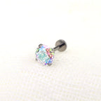 High-Shine Aurora Borealis Firework-Cut CZ Internally Threaded Titanium Studs