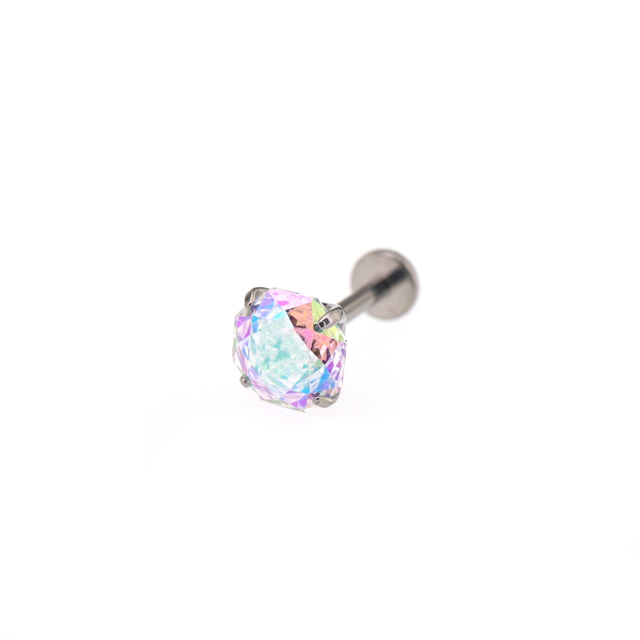 High-Shine Aurora Borealis Rose-Cut CZ Internally Threaded Titanium Studs