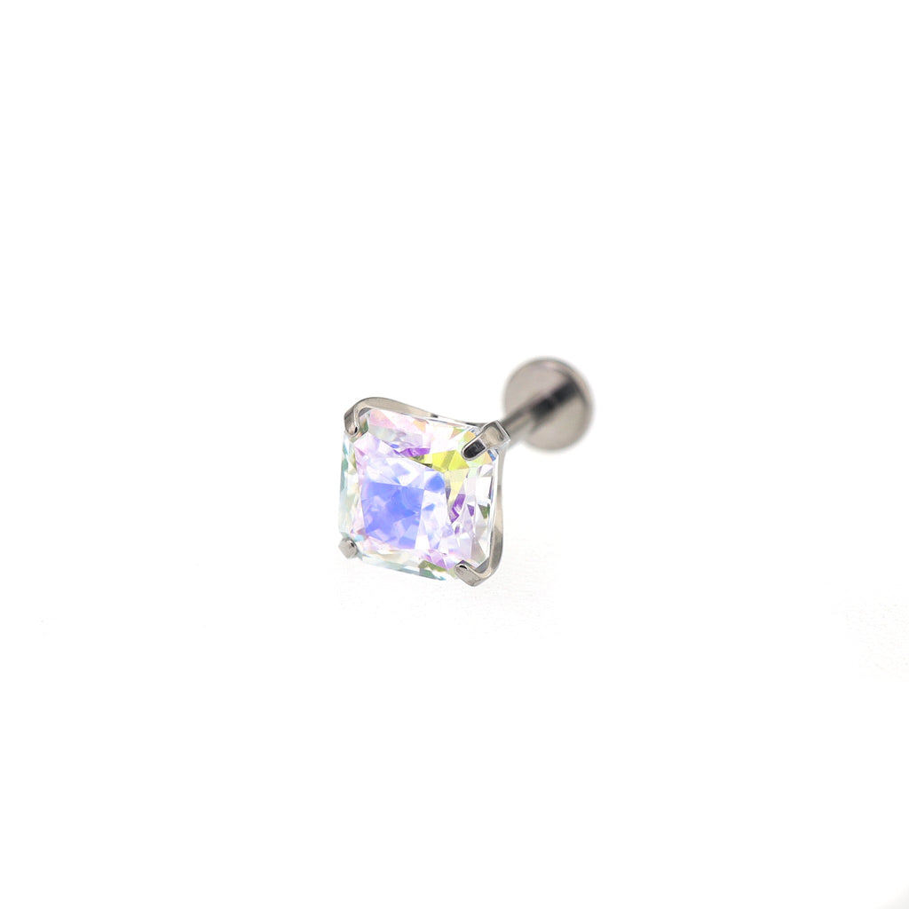 High-Shine Aurora Borealis Square CZ Internally Threaded Titanium Studs