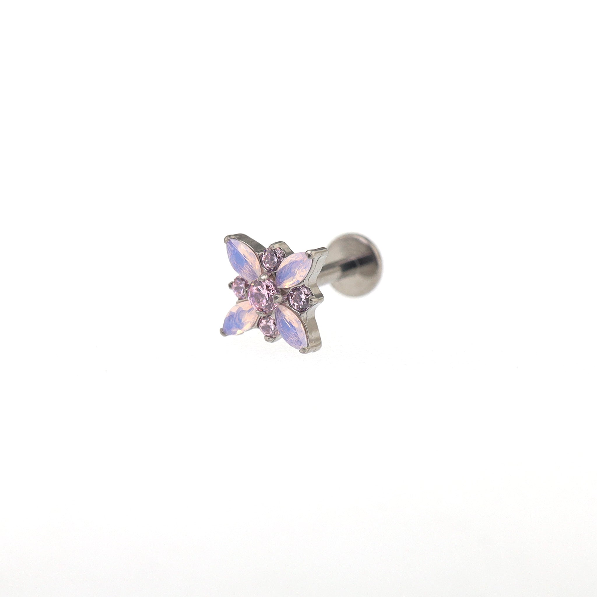 Blue & Pink Opal Floral Internally Threaded Titanium Studs