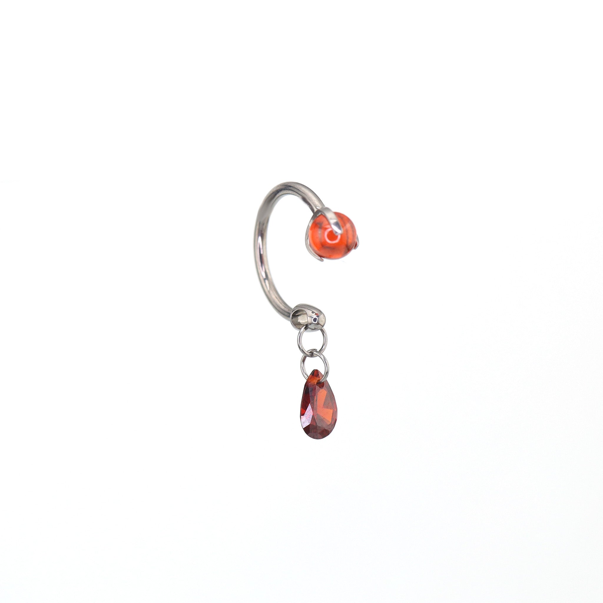 Gothic Red Teardrop Pendant Titanium Horseshoe Ring