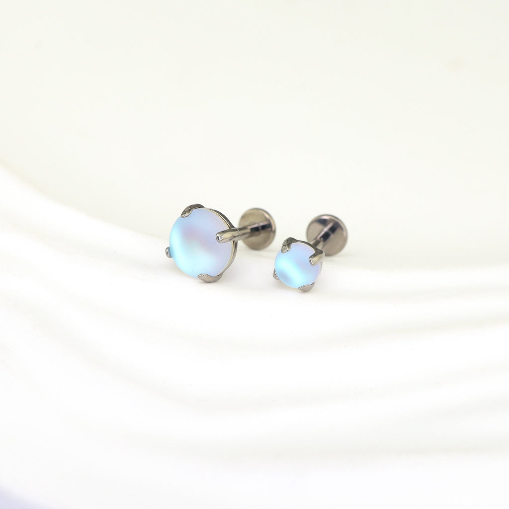 Satin Round Moonstone Internally Threaded Titanium Threaded Studs