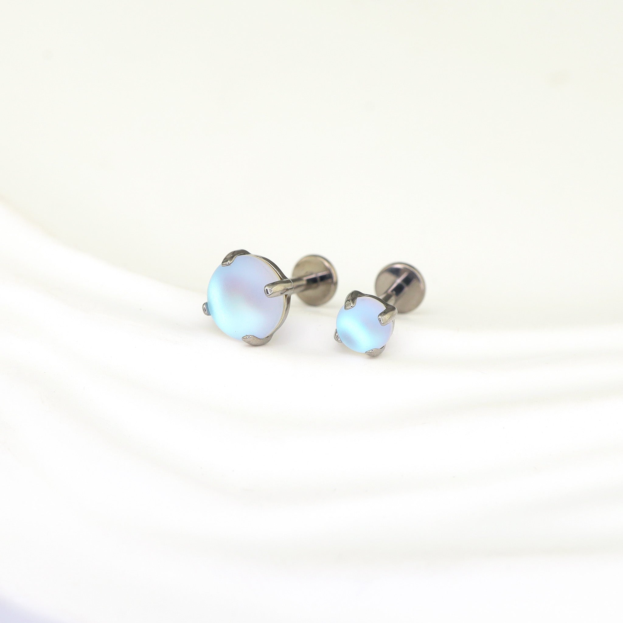 Satin Round Moonstone Internally Threaded Titanium Threaded Studs