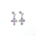 Vintage Cross Pendant Rainbow CZ tainless steel Ear Studs