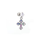 Vintage Cross Pendant Rainbow CZ tainless steel Ear Studs