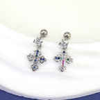 Vintage Cross Pendant Rainbow CZ tainless steel Ear Studs