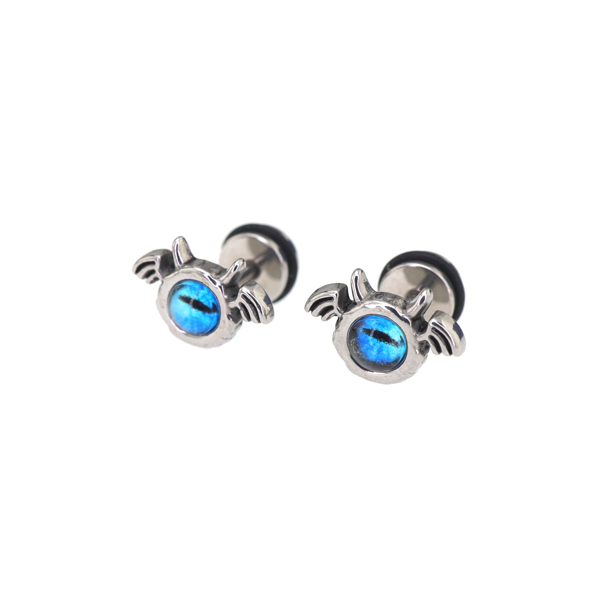 Blue Eye Pupil Wing Demon Stainless Steel Ear Studs