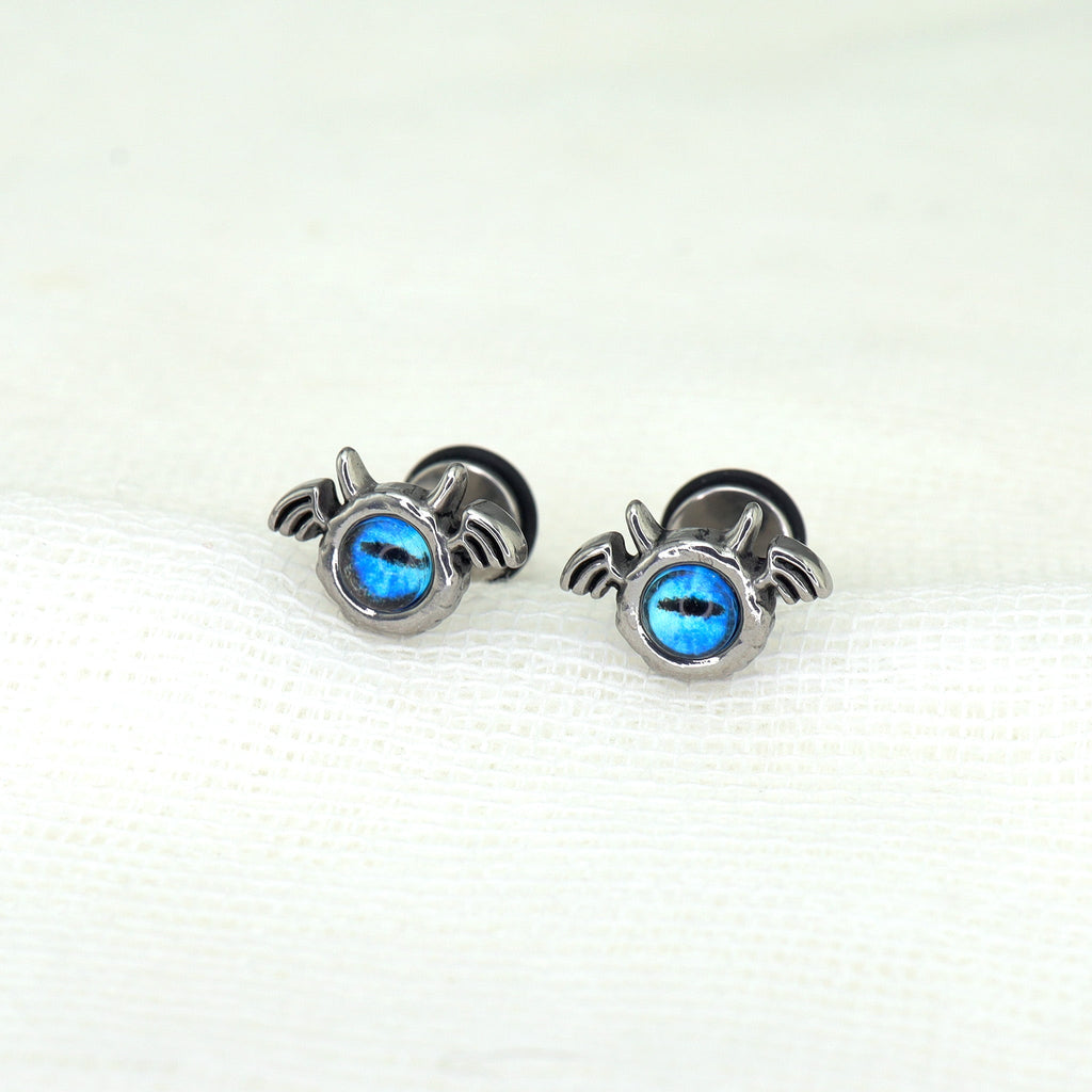 Blue Eye Pupil Wing Demon Stainless Steel Ear Studs