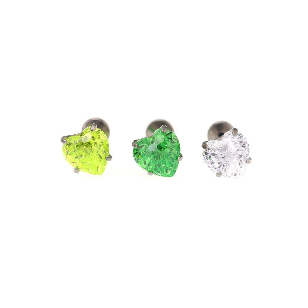 Green Heart Firework-Cut Titanium Internally Threaded Studs