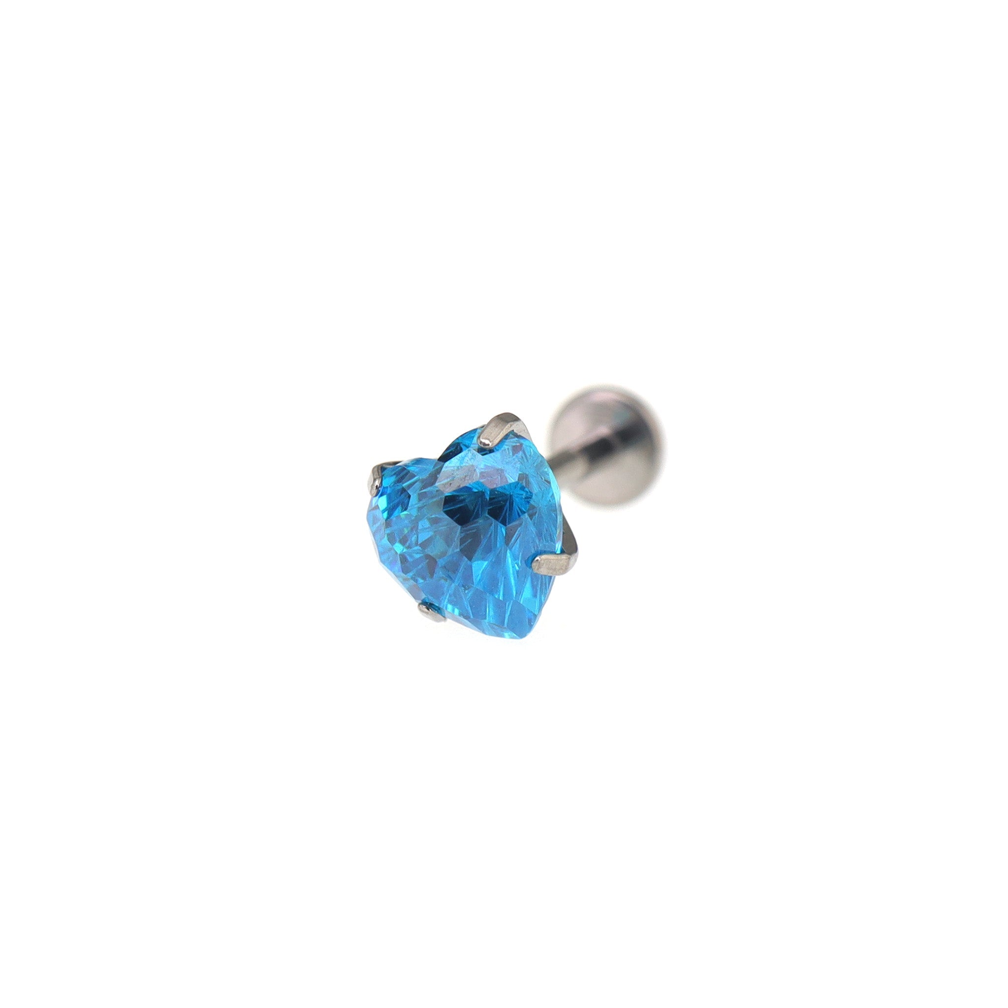 Blue Heart Firework-Cut Titanium Internally Threaded Stud