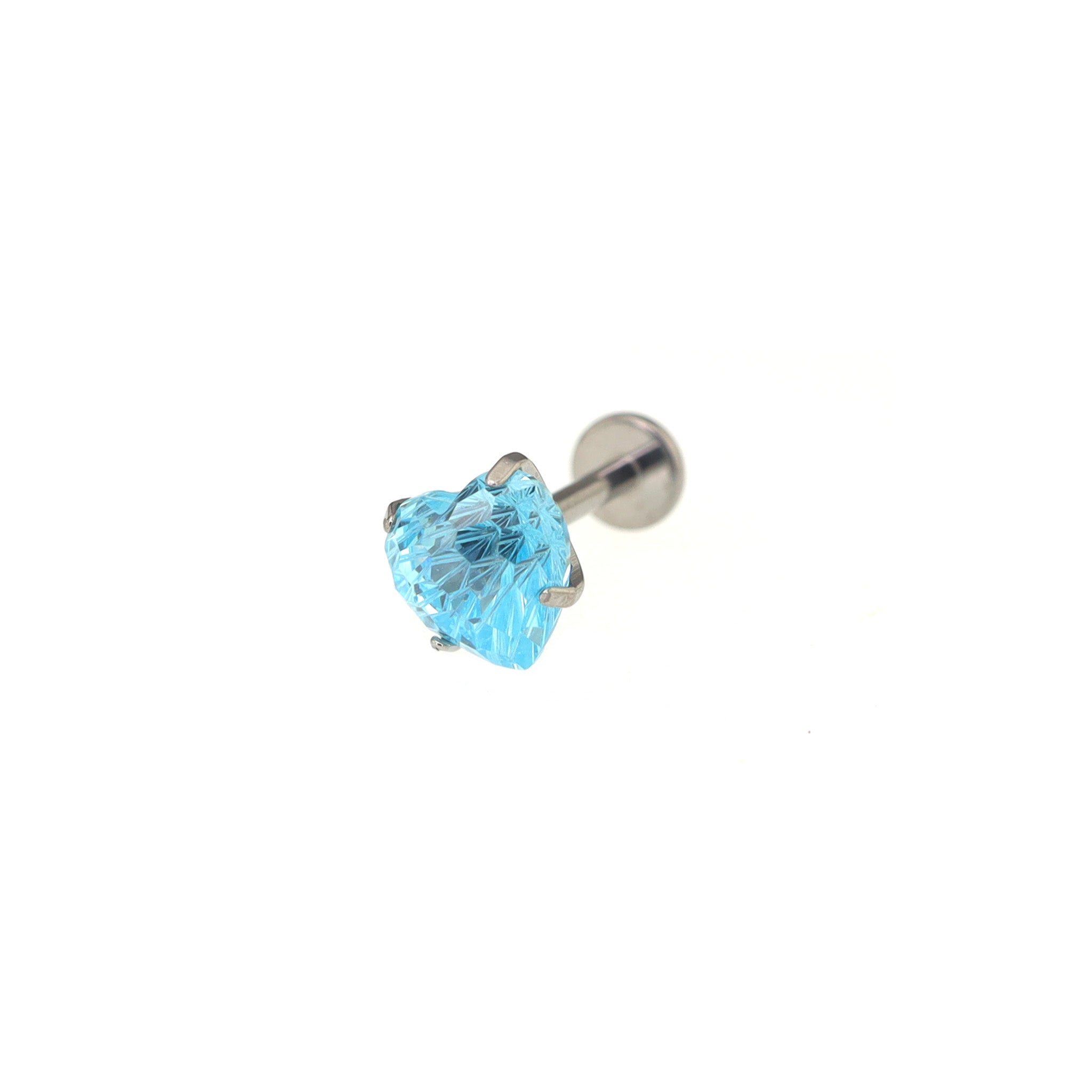 Blue Heart Firework-Cut Titanium Internally Threaded Stud