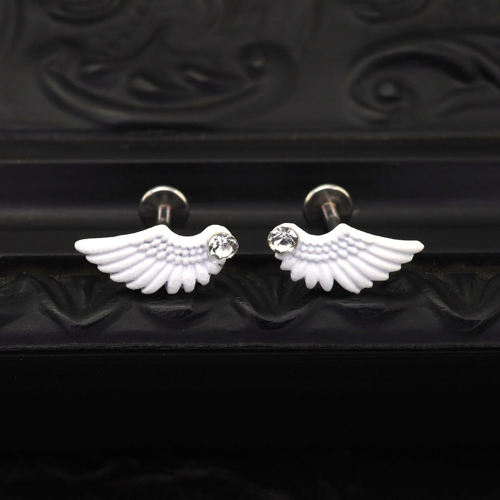 PAIR OF White Wing CZ Internally Threaded stainless steel Studs