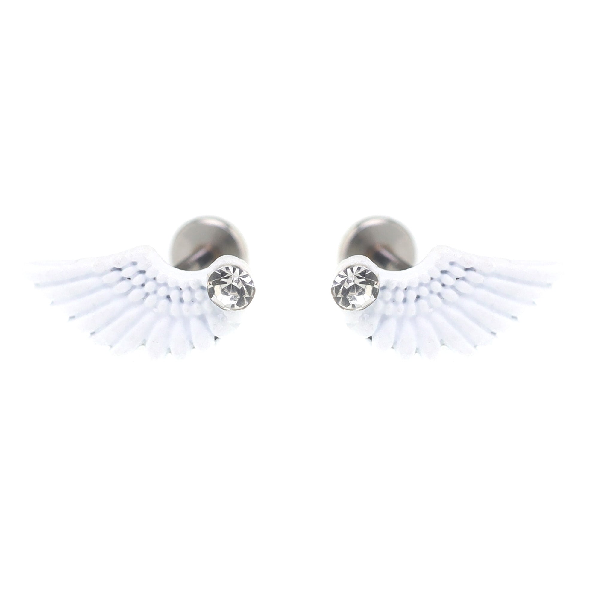 PAIR OF White Wing CZ Internally Threaded stainless steel Studs