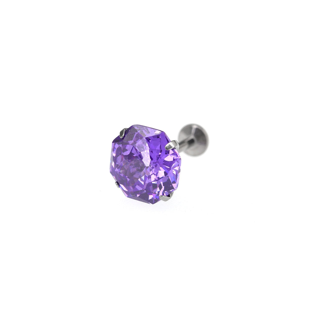 Purple Firework-Cut CZ Internally Threaded Titanium Studs