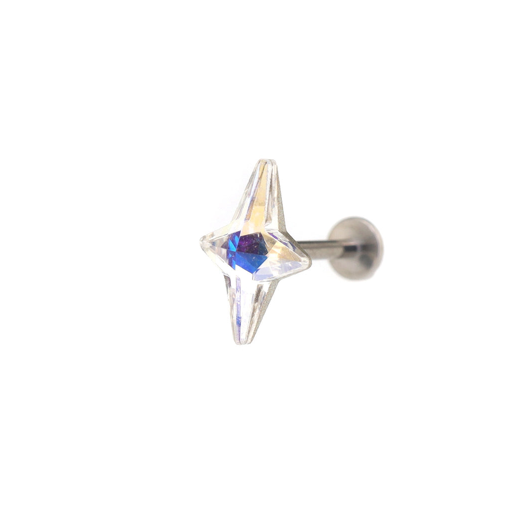 Four-Point Star CZ Internally Threaded Titanium Studs