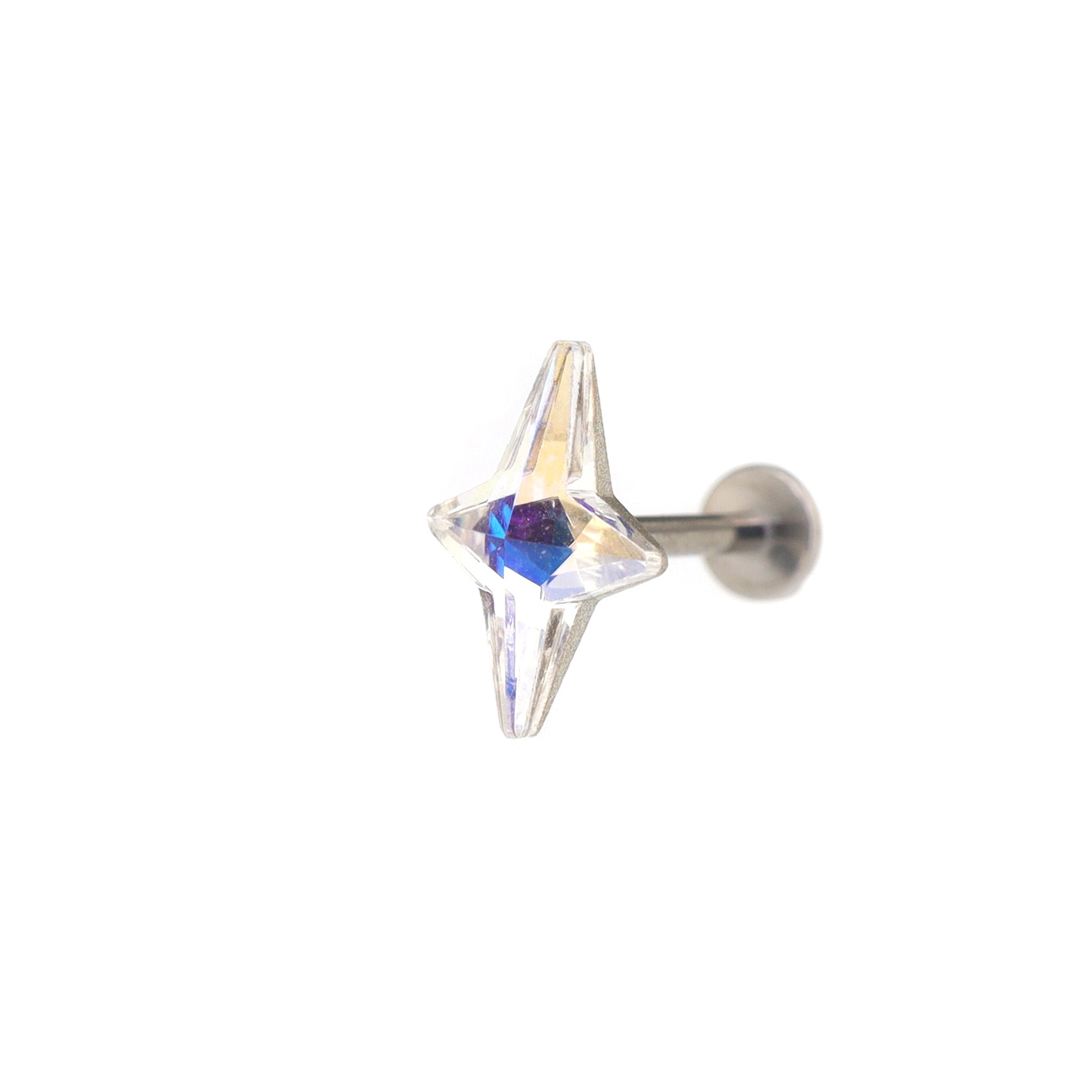 Four-Point Star CZ Internally Threaded Titanium Studs