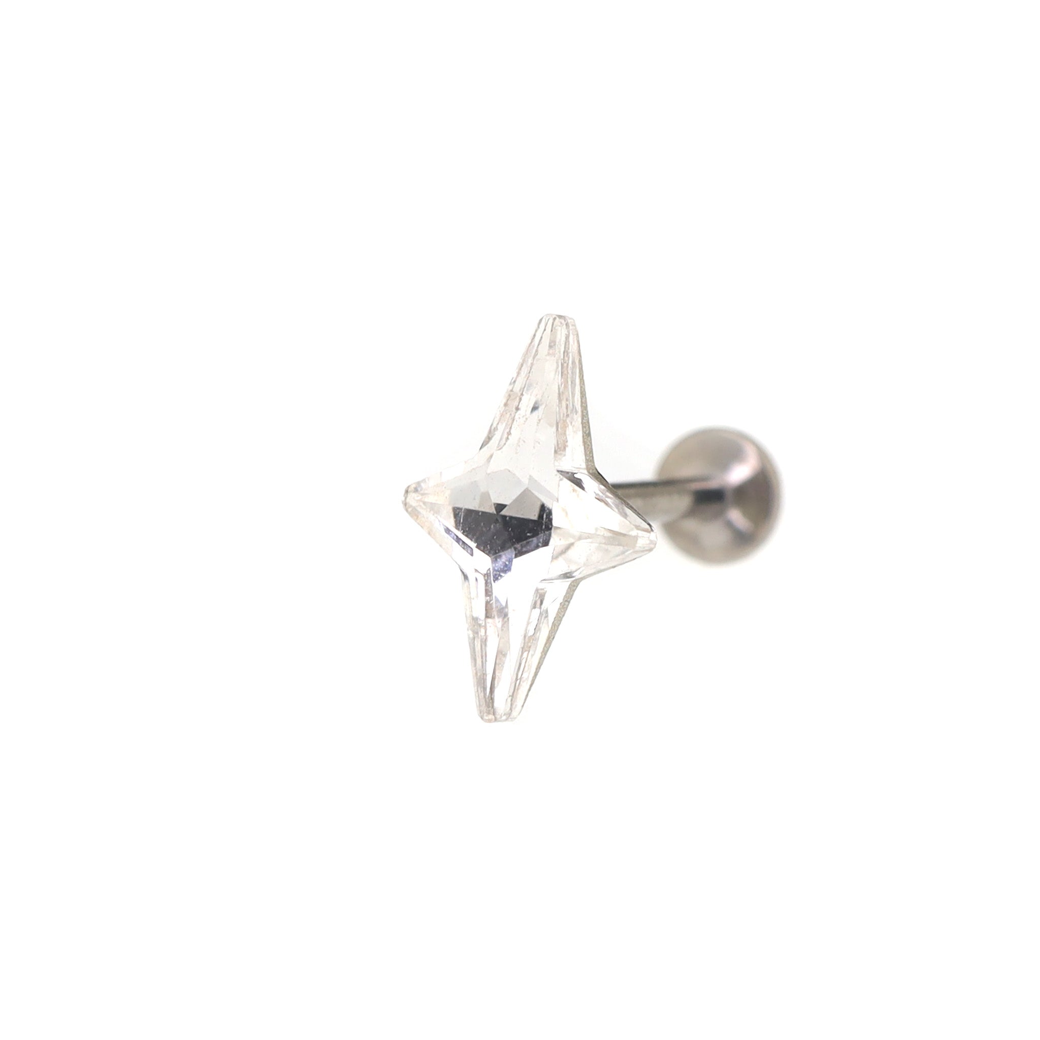 Four-Point Star CZ Internally Threaded Titanium Studs