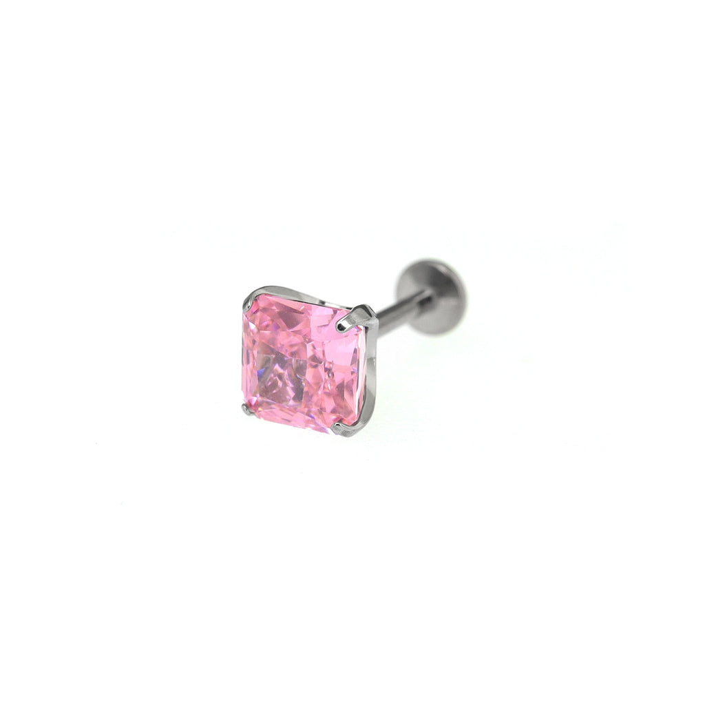 Rainbow Square CZ Titanium Ear Studs