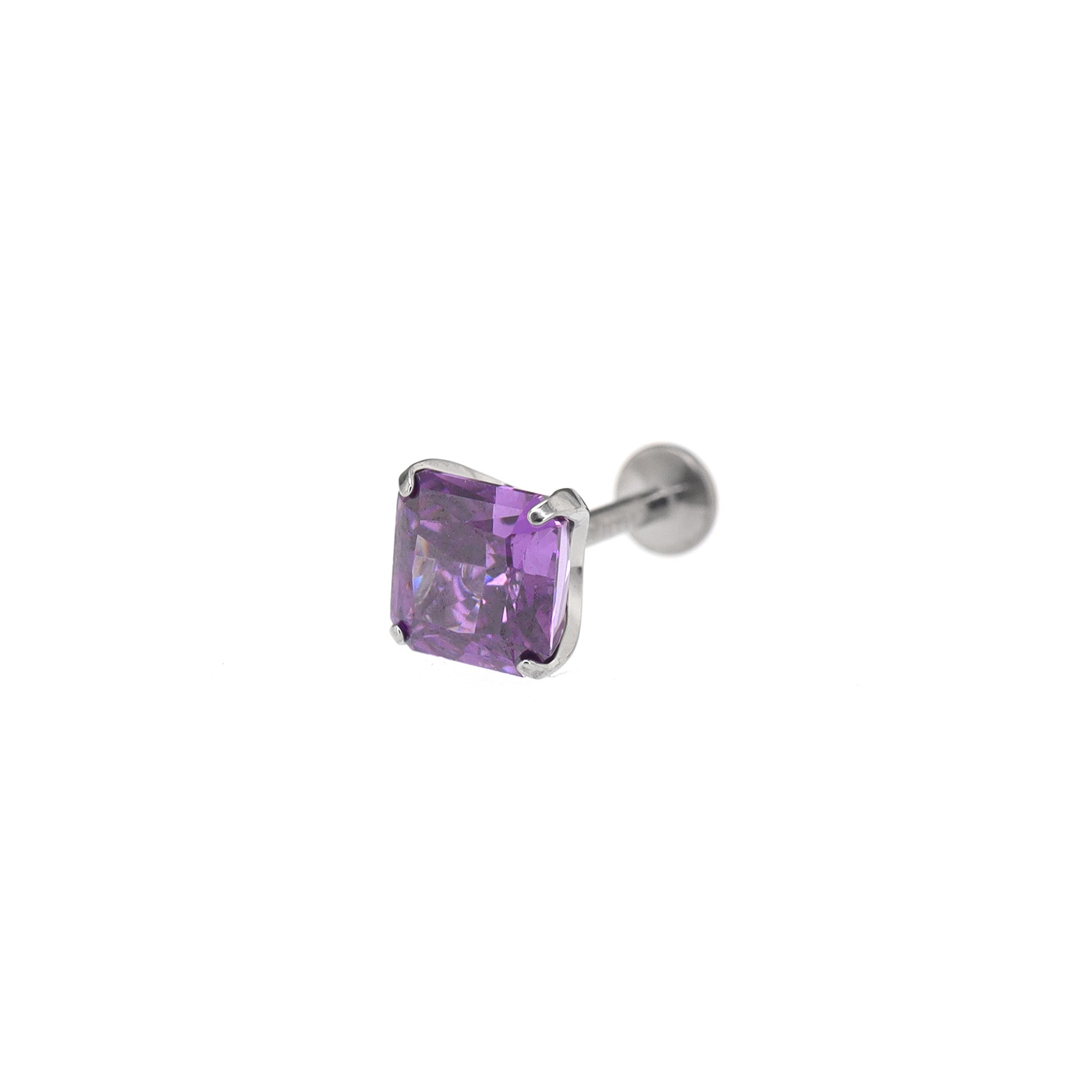 Rainbow Square CZ Titanium Ear Studs