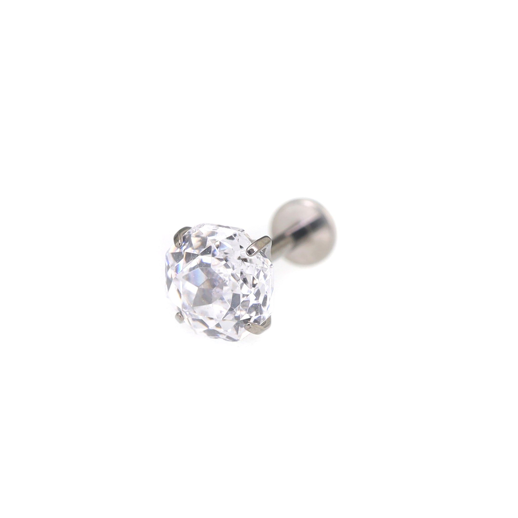 6mm Rose-Cut CZ Internally Threaded Sparkling Titanium Stud