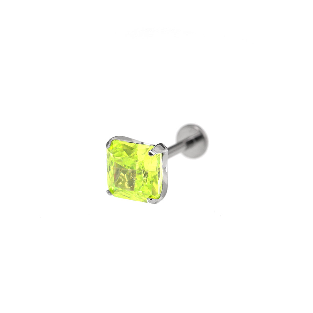 Square Green & White CZ Titanium Ear Studs