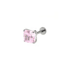 Square Pink & White CZ Titanium Ear Studs